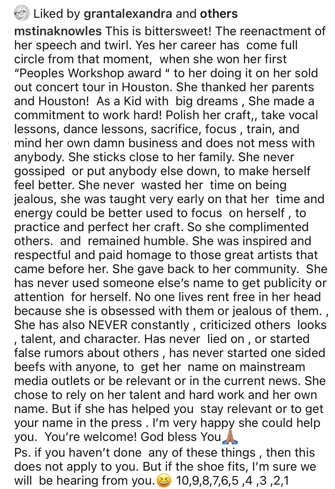 Tina Knowles Seemingly Calls Out Daughter Beyonce's Haters in Fiery Post